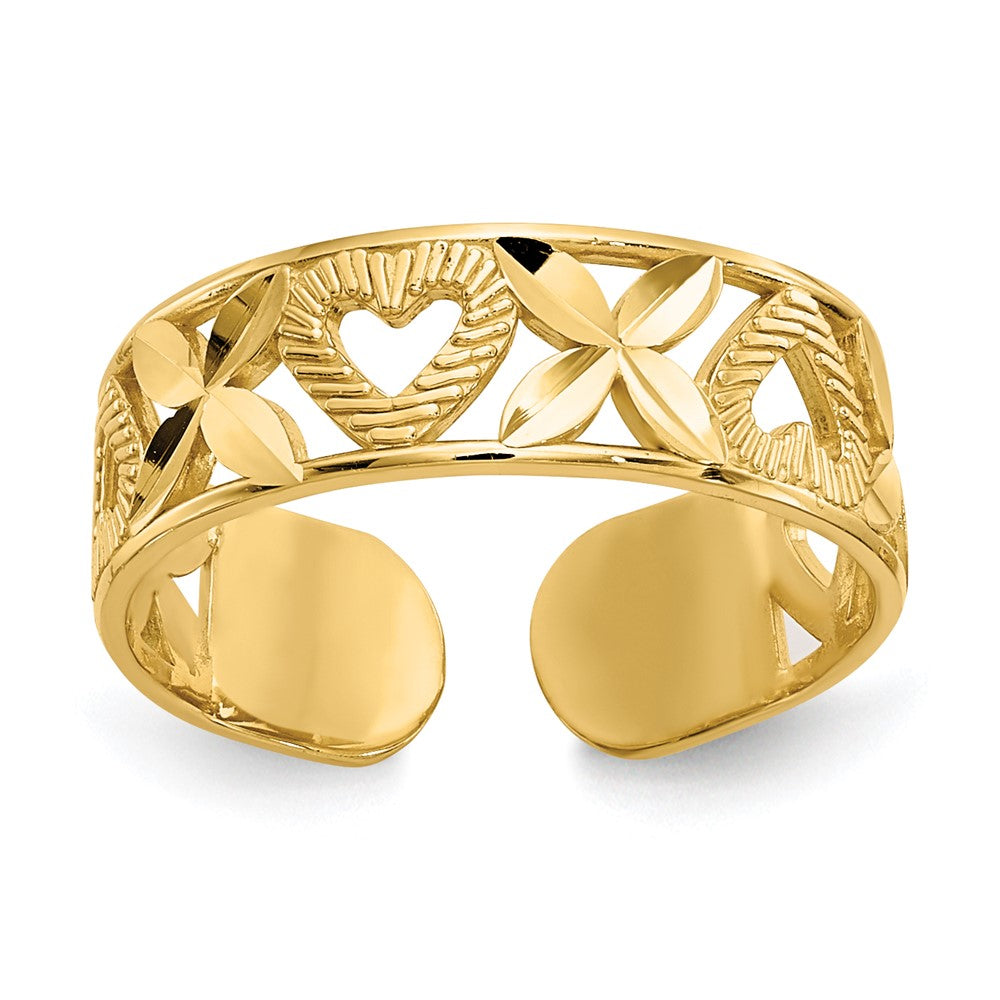 14k Diamond-cut " X" & Heart Toe Ring