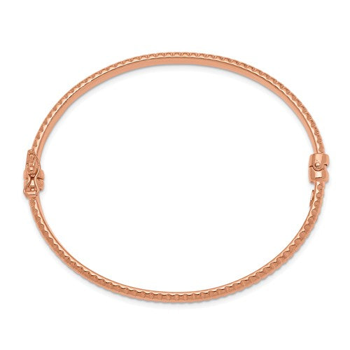 14K Rose Gold Polished Textured Hinged Bangle Bracelet