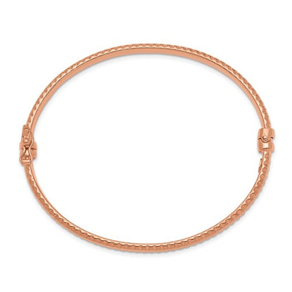 14K Rose Gold Polished Textured Hinged Bangle Bracelet