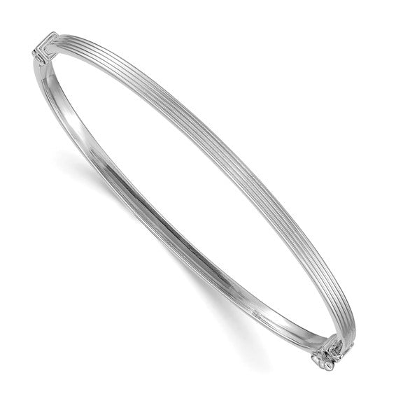 14k White Gold Polished Textured Hinged Bangle Bracelet