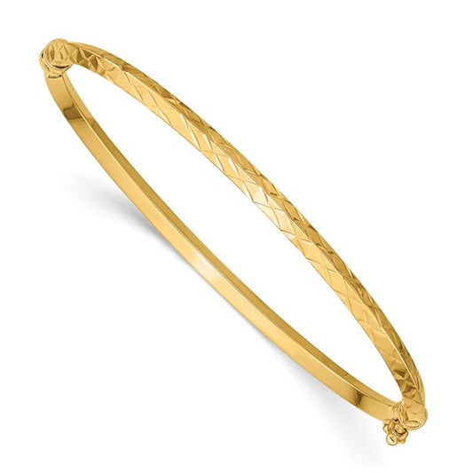 14k Polished Diamond-cut Hinged Bangle Bracelet