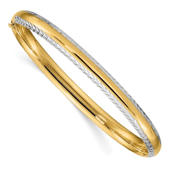 14k 4/16 with White Rhodium Diamond-Cut Hinged Bangle