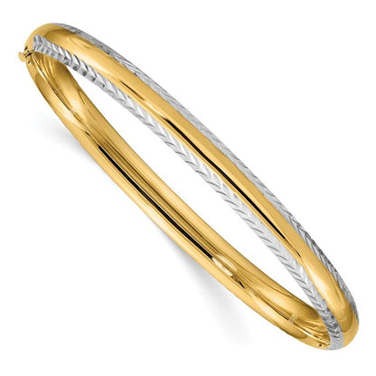 14k 4/16 with White Rhodium Diamond-Cut Hinged Bangle