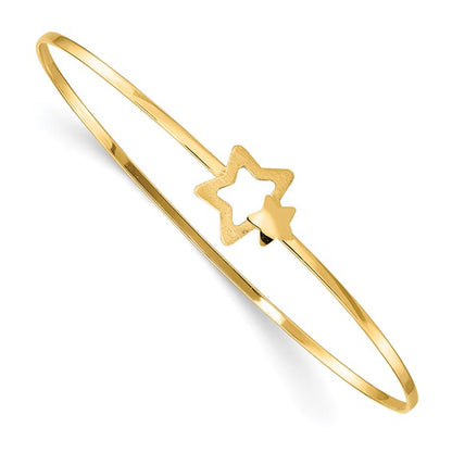 14K Brushed and Polished Stars Flexible Bangle