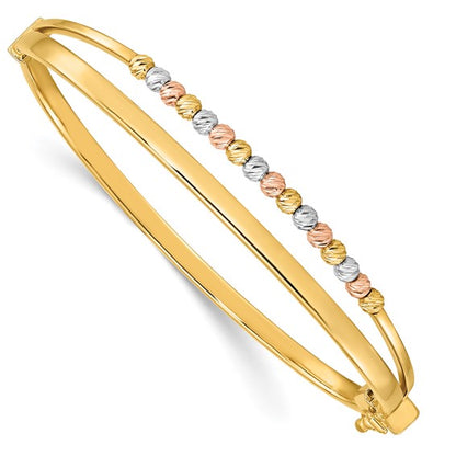 14K Tri-color Polished D/C Fancy Hinged Bangle