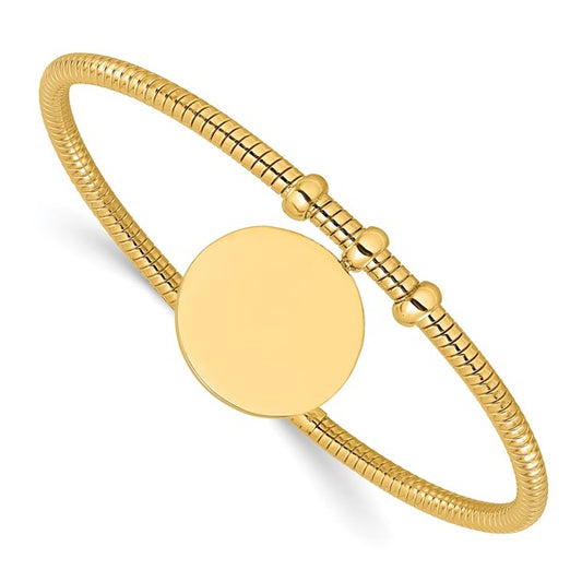 14K Polished and Textured Flexible Circle Dangle Bangle Bracelet