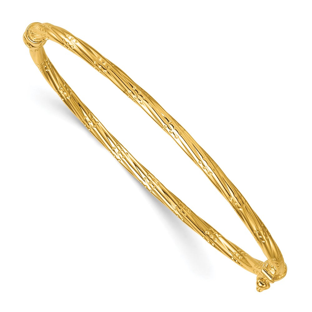 14K Polished and Textured Twisted Hinged Bangle