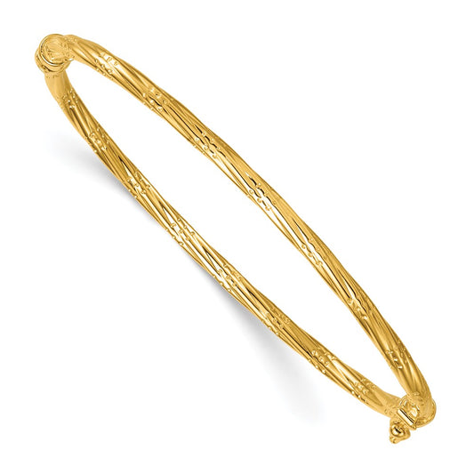 14K Polished and Textured Twisted Hinged Bangle