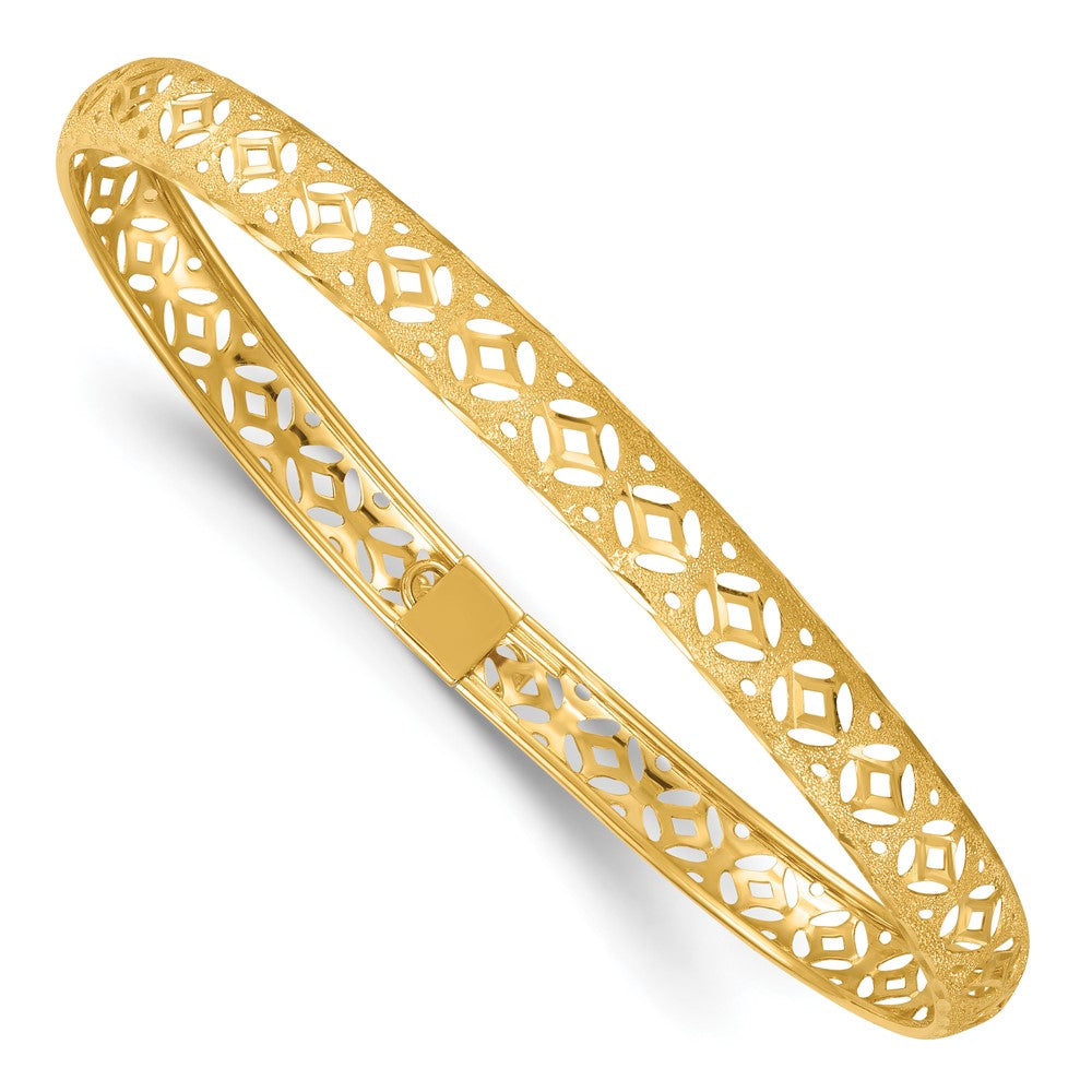 14k Polished Laser and Diamond-cut 6.15mm Fancy Design Bangle