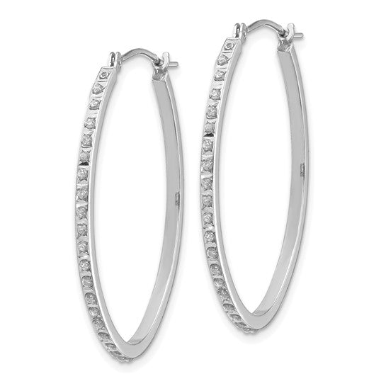 14k White Gold Diamond Fascination Oval Hinged Hoop Earrings