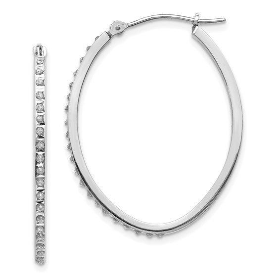 14k White Gold Diamond Fascination Oval Hinged Hoop Earrings