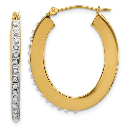 14k Yellow Gold Diamond Fascination Flat Oval Hoop Earrings