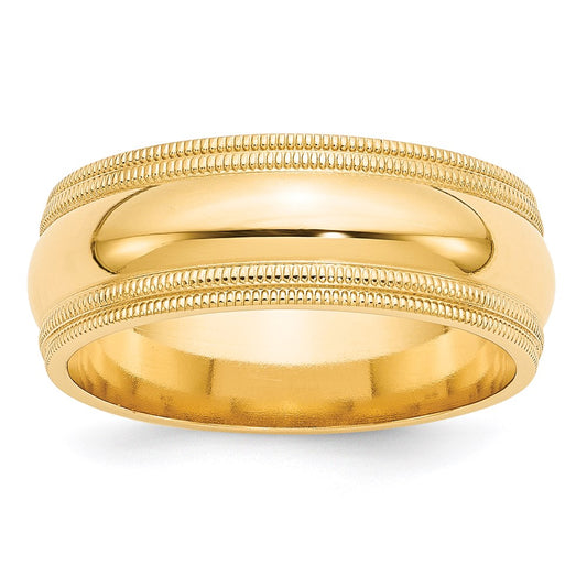14KY 8mm Double Milgrain Comfort Fit Band Size 8