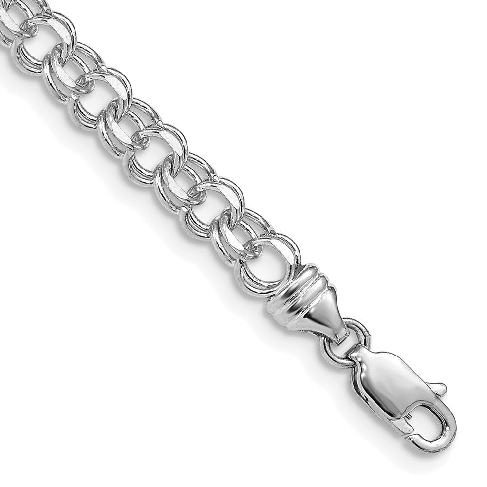 14k White Gold 8in 4.75mm Solid Double Link Charm Bracelet