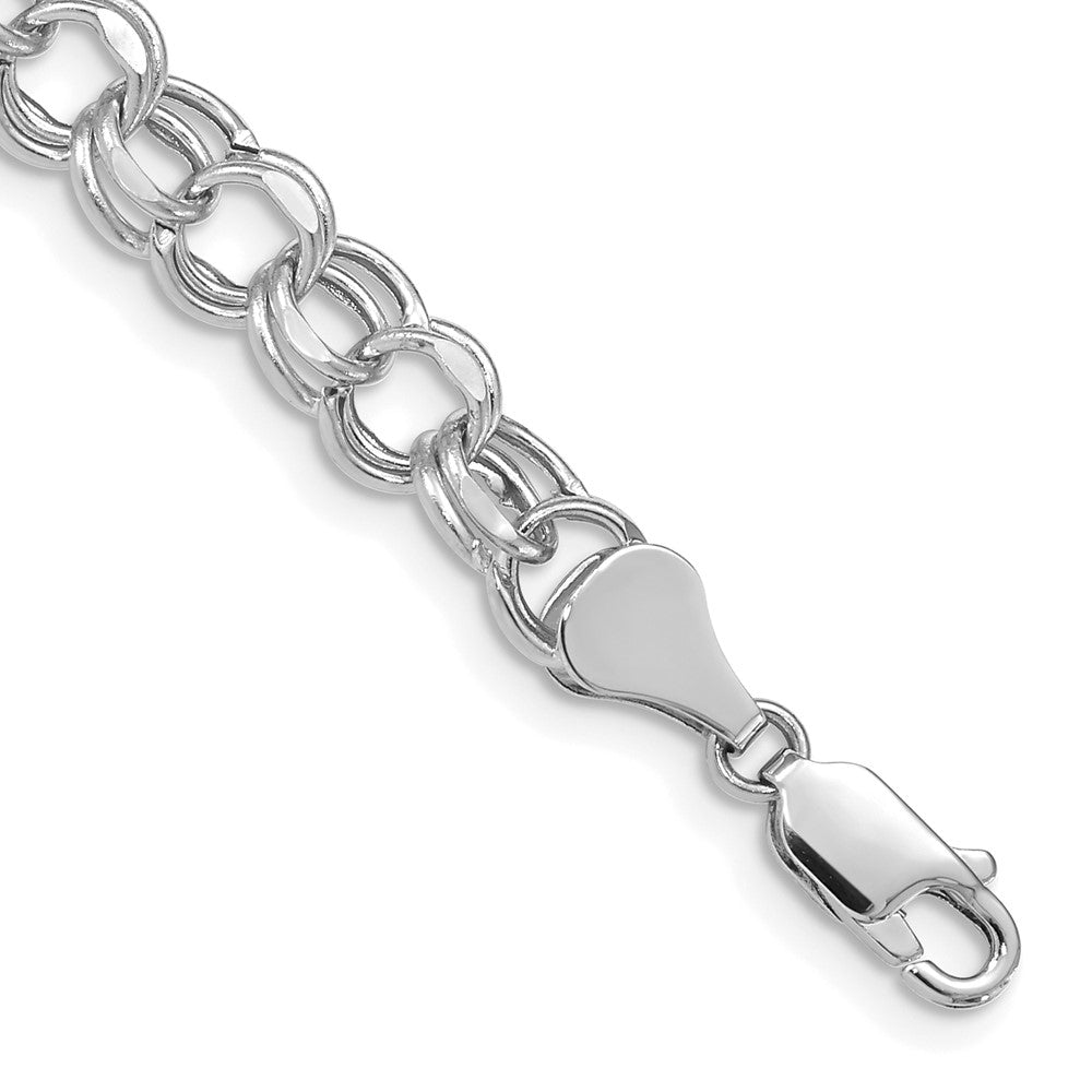 14k White Gold 8in 6.5mm Hollow Double Link Charm Bracelet