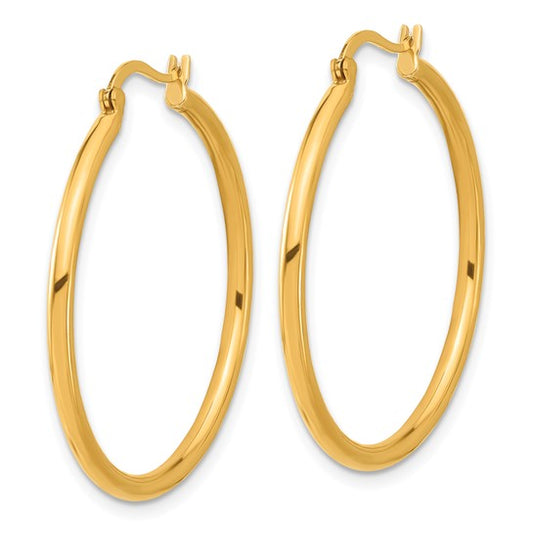 24k High Polished 2x30mm Round Hoop Earrings