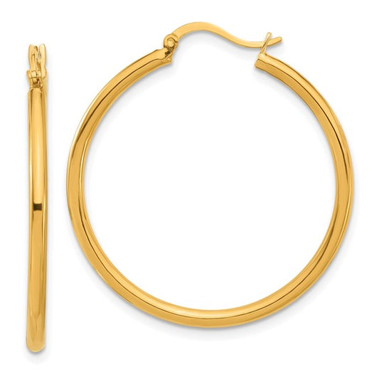 24k High Polished 2x30mm Round Hoop Earrings