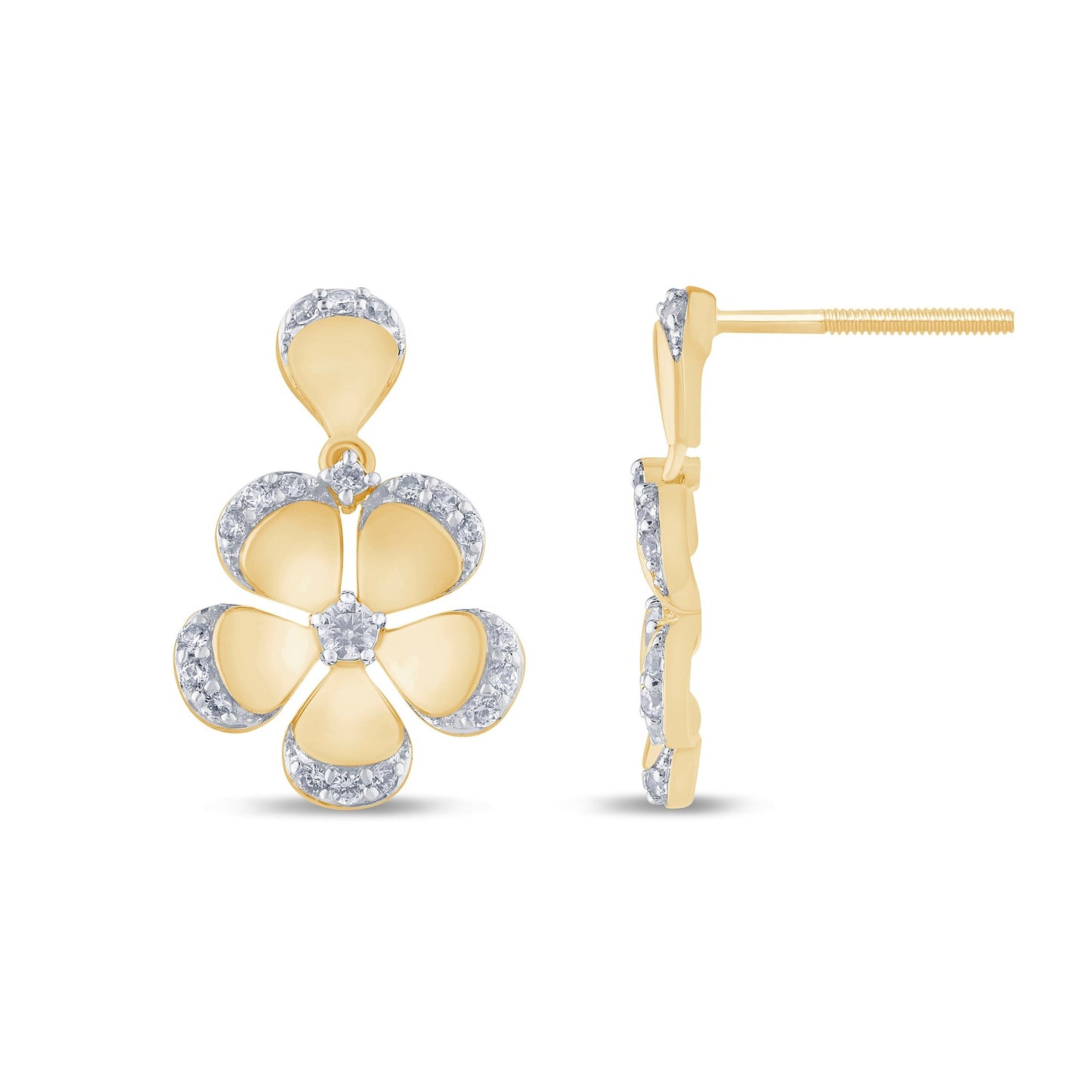 10K YELLOW GOLD .35 CARAT 15 MM 100% GENUINE DIAMONDS FLOWER EARRING STUDS HOOPS