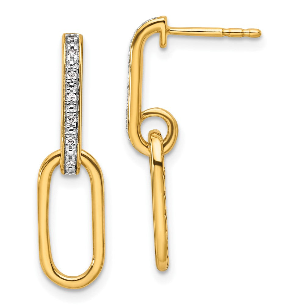 14K Polished Diamond Paper Clip Link Fashion Dangle Post Earrings