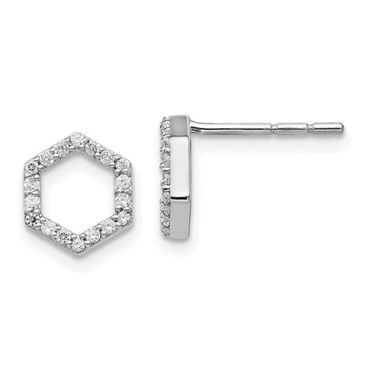 True Origin 14K White Gold 1/5 carat Lab Grown Diamond VS/SI D E F Hexagon Post Earrings