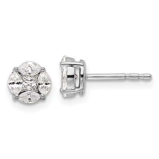 14K White Gold Lab Grown Diamond Round and Marquise Post Earrings