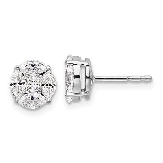 14K White Gold Lab Grown Diamond Round and Marquise Post Earrings
