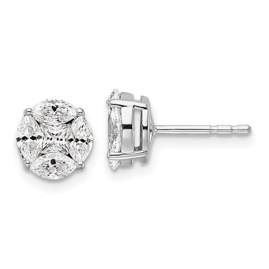 14K White Gold Lab Grown Diamond Round and Marquise Post Earrings
