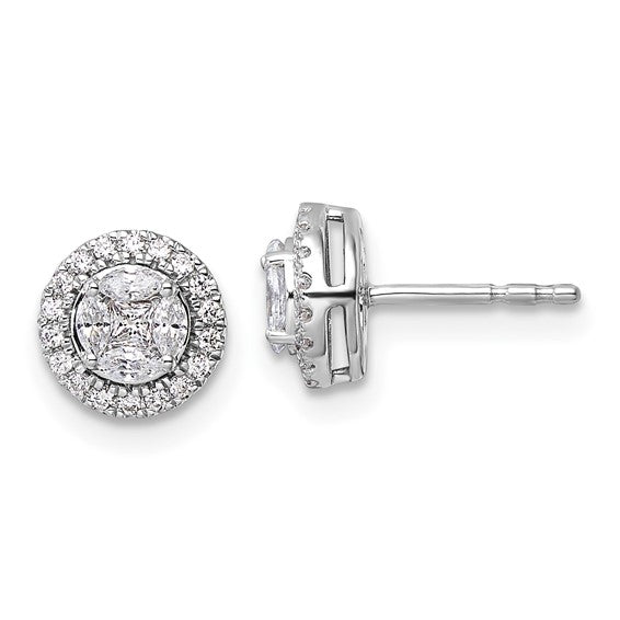 14K White Gold Lab Grown Diamond Halo Round and Marquise Post Earrings