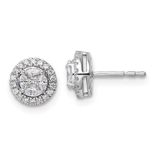 14K White Gold Lab Grown Diamond Halo Round and Marquise Post Earrings