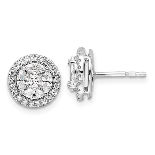 14K White Gold Lab Grown Diamond Halo Round and Marquise Post Earrings