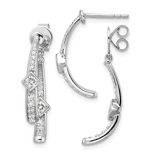 14K White Gold Lab Grown Diamond Front/Back Post Dangle Earrings