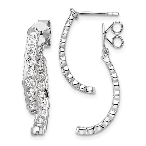 14K White Gold Lab Grown Diamond Front/Back Post Dangle Earrings