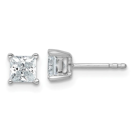 14k White Gold 1 carat total weight Princess VS/SI DEF Lab Grown Diamond 4 Prong Stud Post Earrings