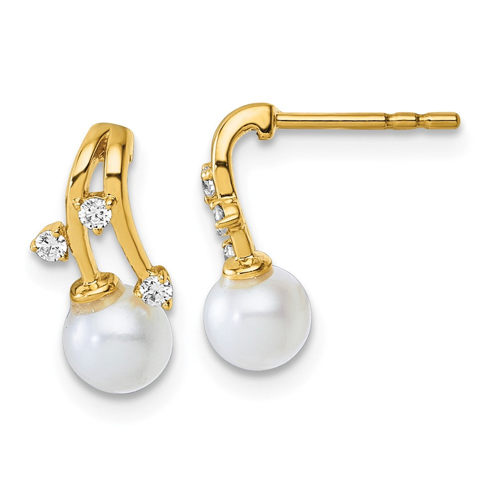 14K Polished Diamond and Pearl Drop Post Earrings