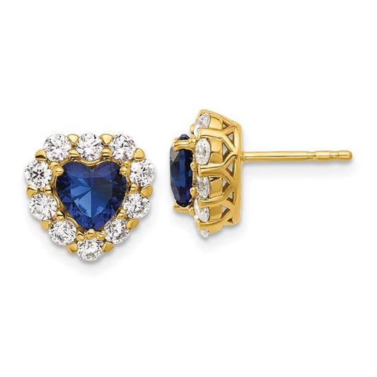 14K Lab Grown Diamond and Cr Sapphire Halo Heart Post Earrings