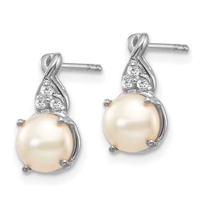 14K White Gold FWC Pearl and Diamond Earrings