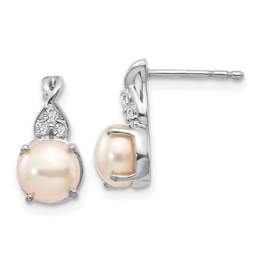 14K White Gold FWC Pearl and Diamond Earrings