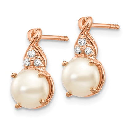 10K Rose Gold 6MM FWC Pearl Earrings 6 -.008ct rd dia Stone A Mel:F45