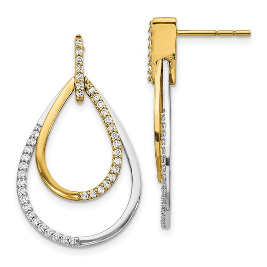 14k Two-tone Diamond Teardrop Earrings