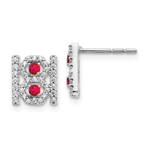 14k White Gold Diamond and Ruby Fancy Earrings