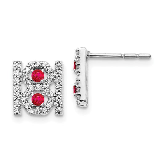 14k White Gold Diamond and Ruby Fancy Earrings