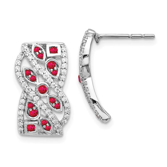 14k White Gold Diamond and Ruby Fancy Earrings