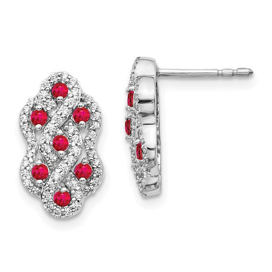 14k White Gold Diamond and Ruby Fancy Earrings