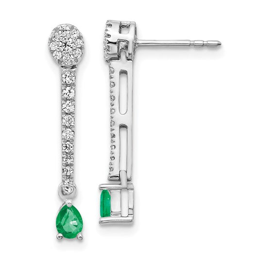 14k White Gold Diamond and Emerald Fancy Earrings