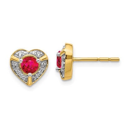 14k Diamond and Ruby Fancy Heart Earrings