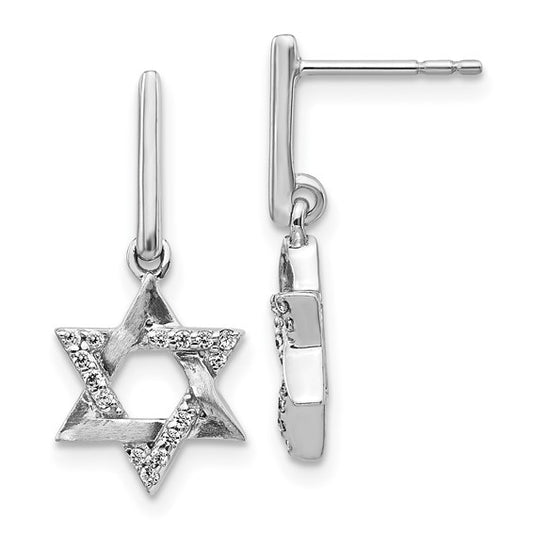 14k White Gold Diamond Star of David Dangle Earrings