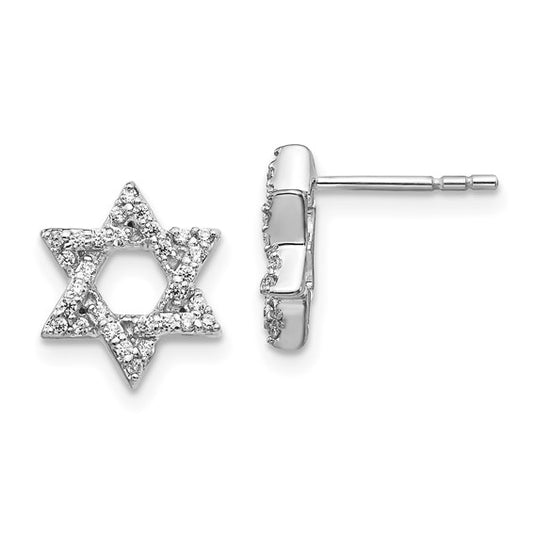 14k White Gold Diamond Star of David Earrings