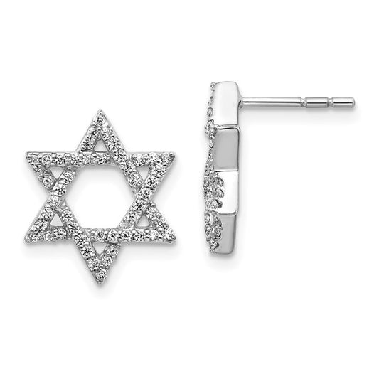 14k White Gold Diamond Star of David Earrings
