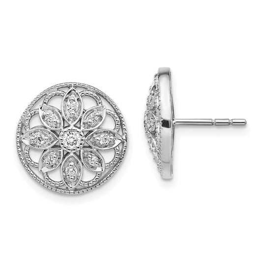 14k White Gold Diamond Fancy Floral Earrings