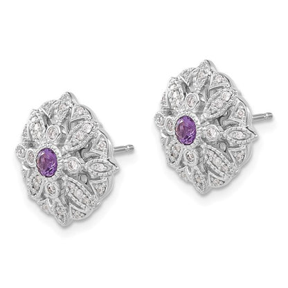 14k White Gold Diamond and Amethyst Fancy Earrings